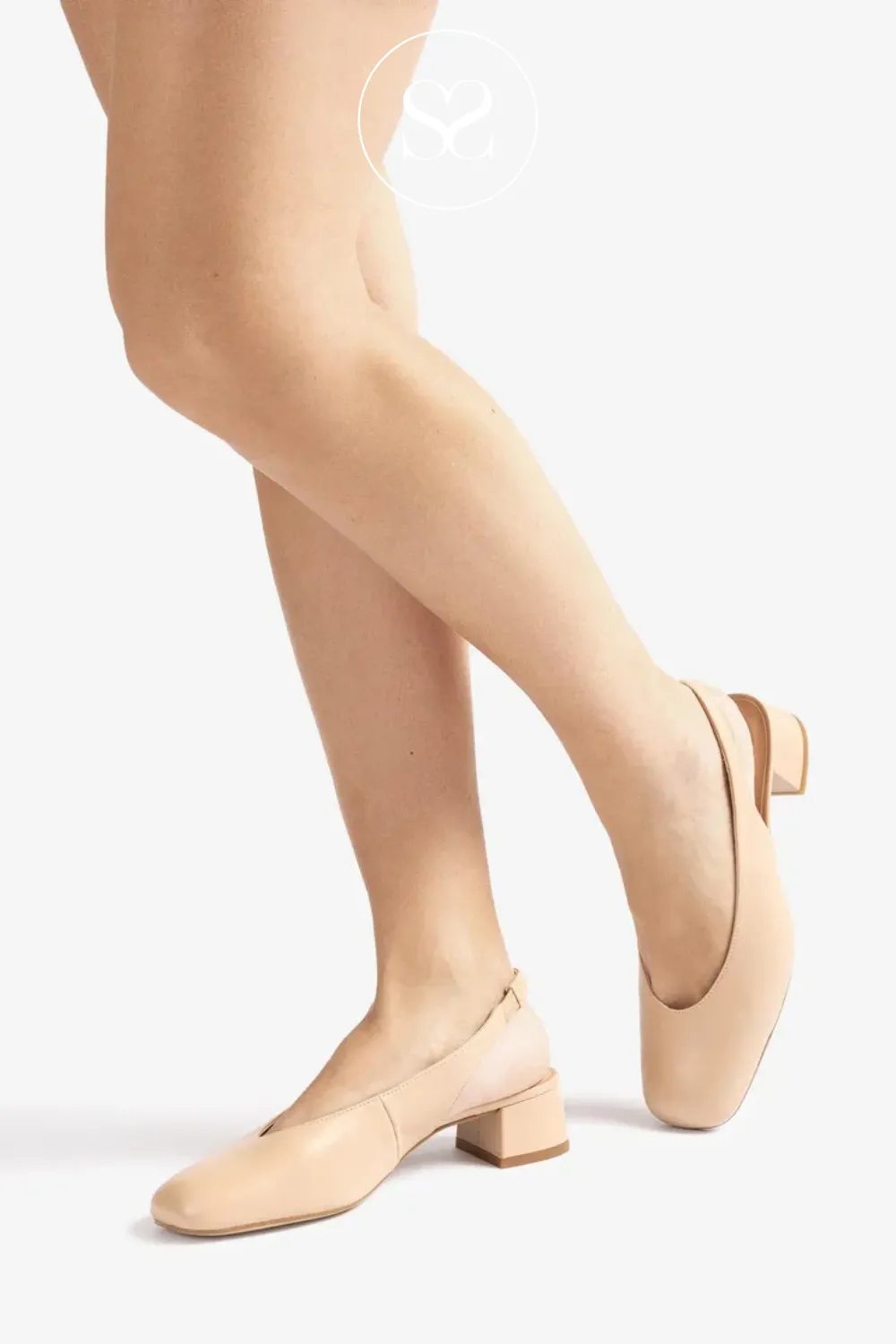 UNISA JUSTA NUDE SLINGBACK BLOCK HEEL SHOES