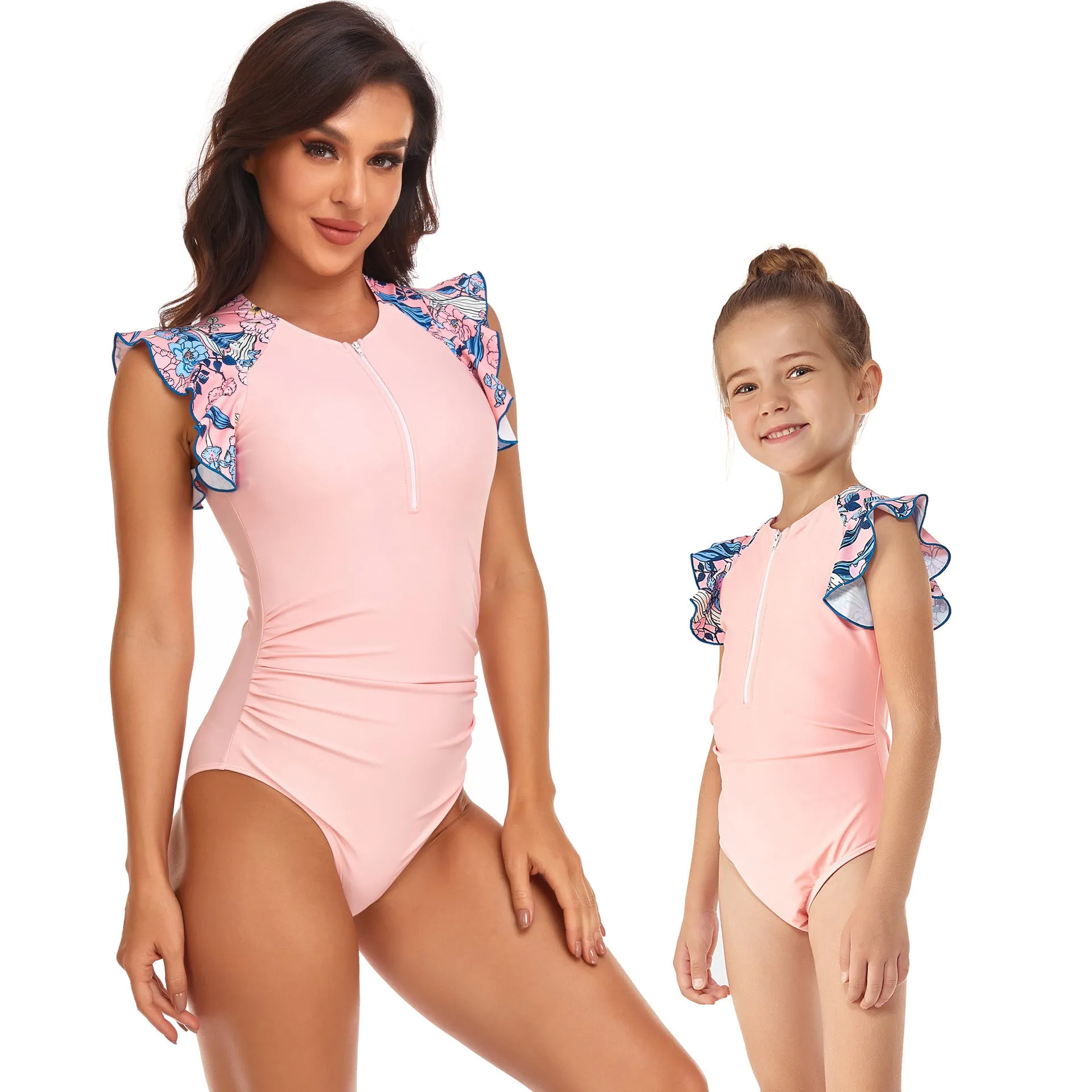 Wholesale Zipper One-piece Polyester Parent-child Swimwear