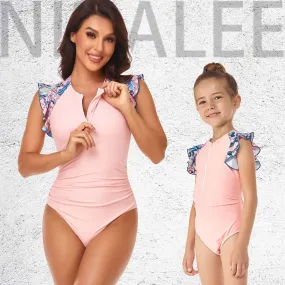 Wholesale Zipper One-piece Polyester Parent-child Swimwear