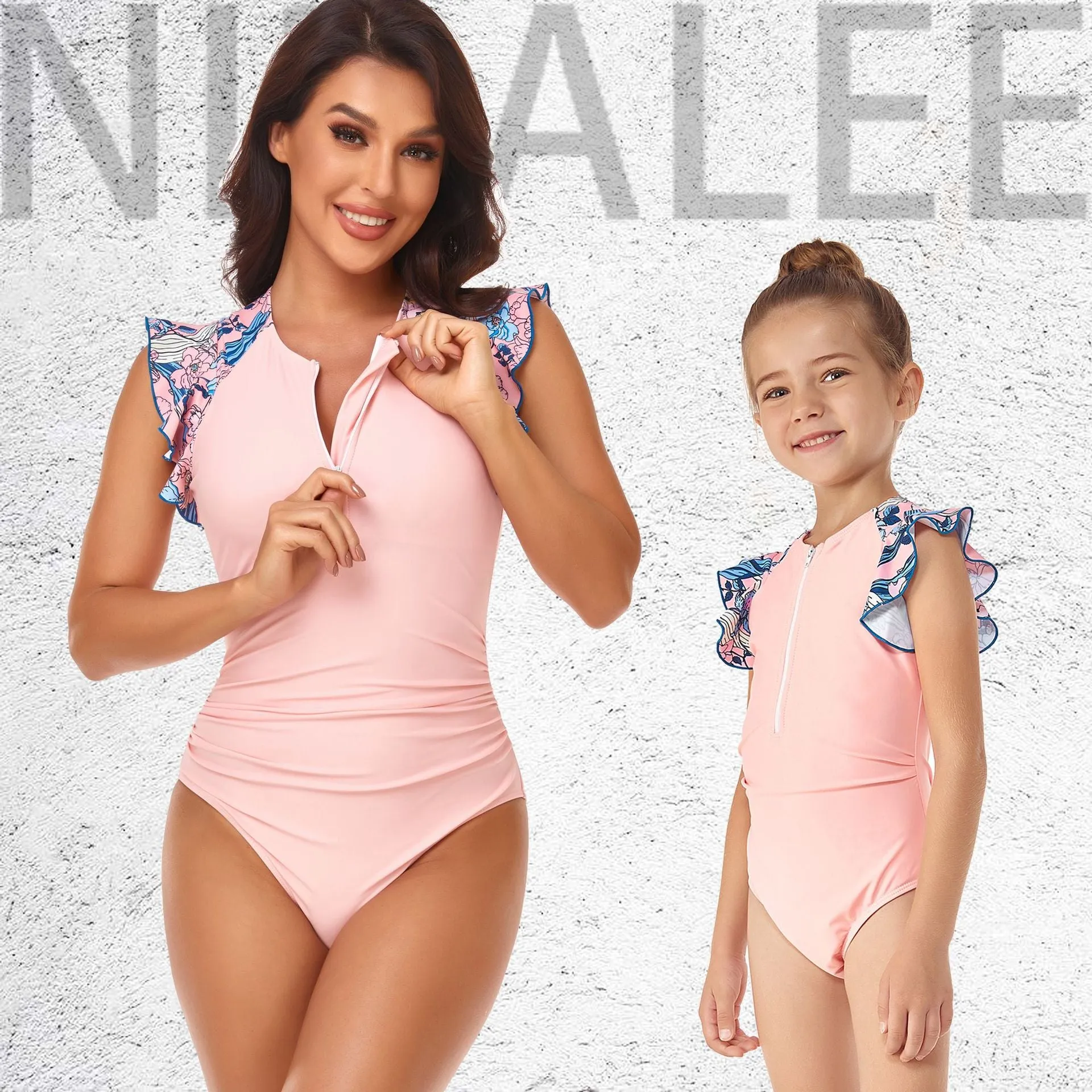 Wholesale Zipper One-piece Polyester Parent-child Swimwear