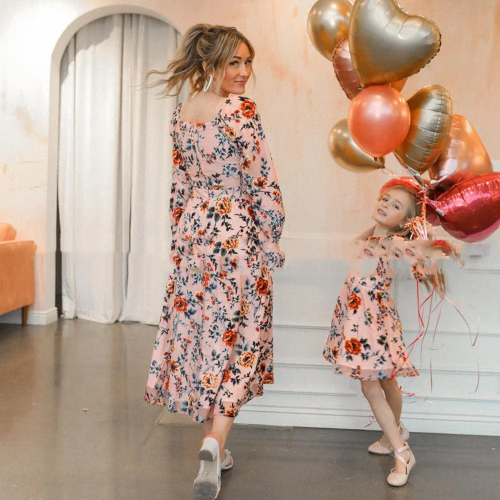 Women Big Flower Print Parent-child Dress