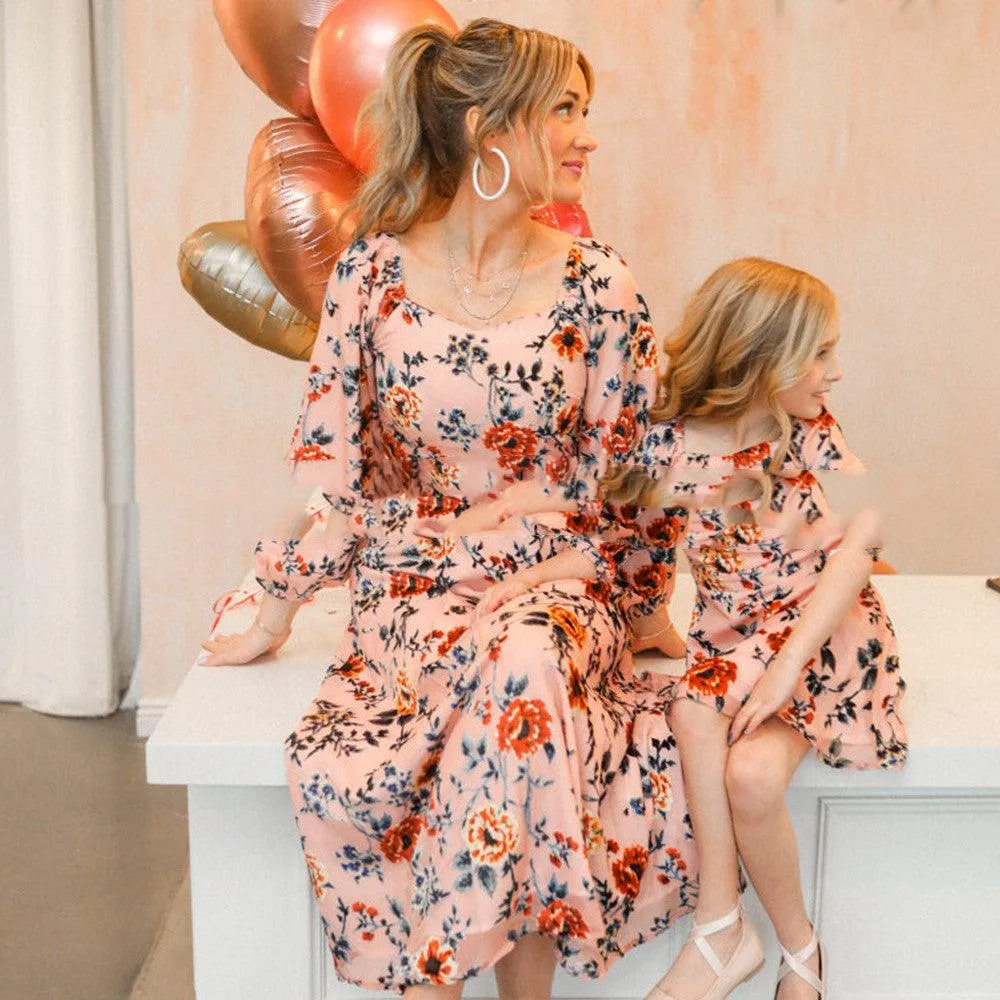 Women Big Flower Print Parent-child Dress
