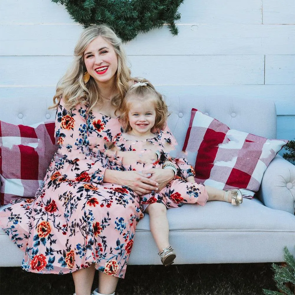 Women Big Flower Print Parent-child Dress