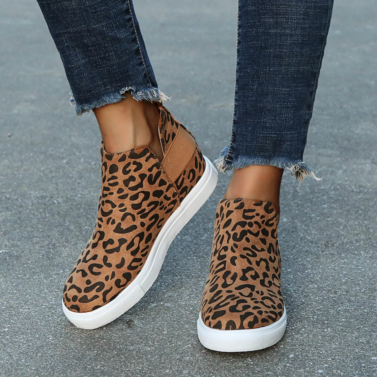 Women Wedge Flat Slip On Casual Walking Stealth Height Increase Shoes