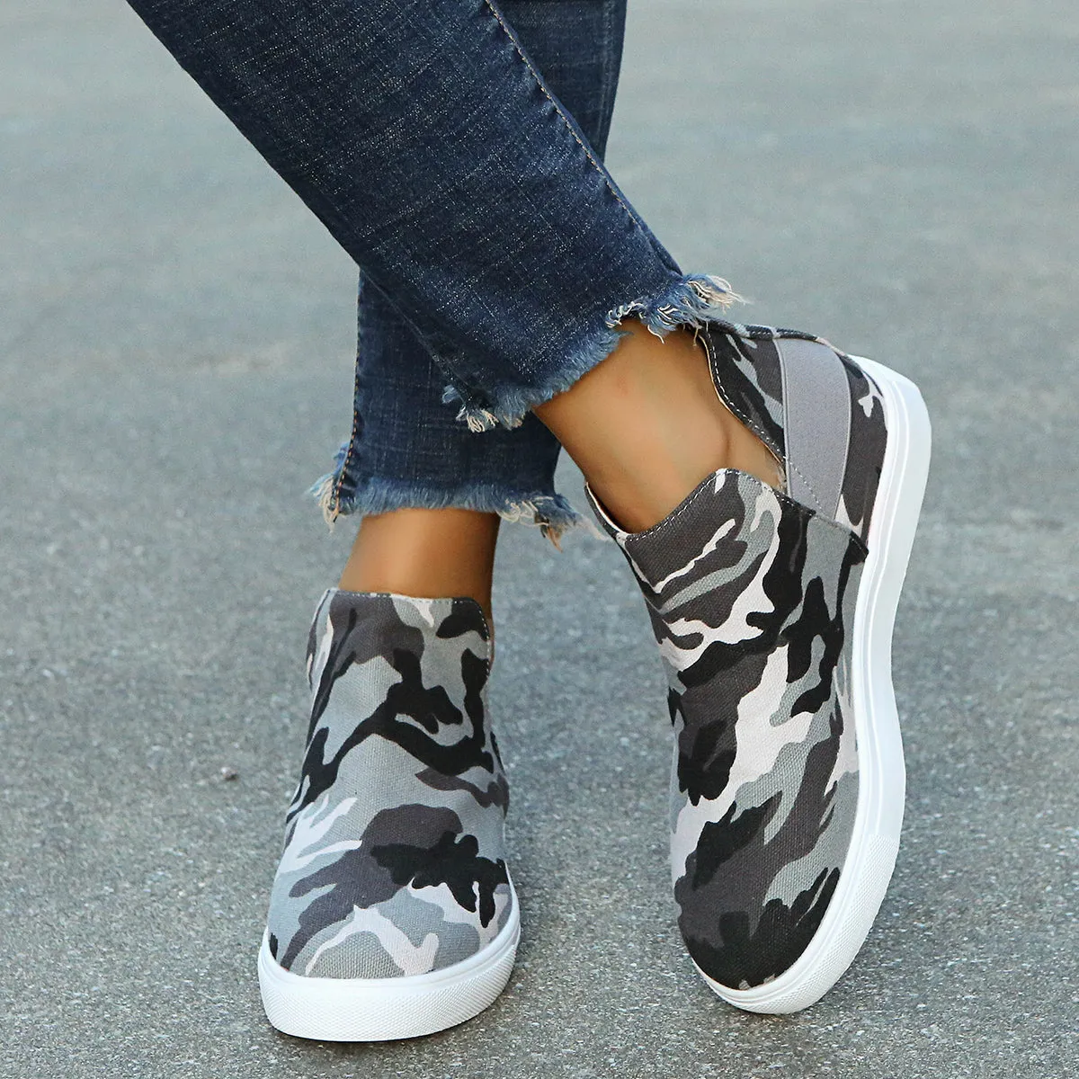 Women Wedge Flat Slip On Casual Walking Stealth Height Increase Shoes