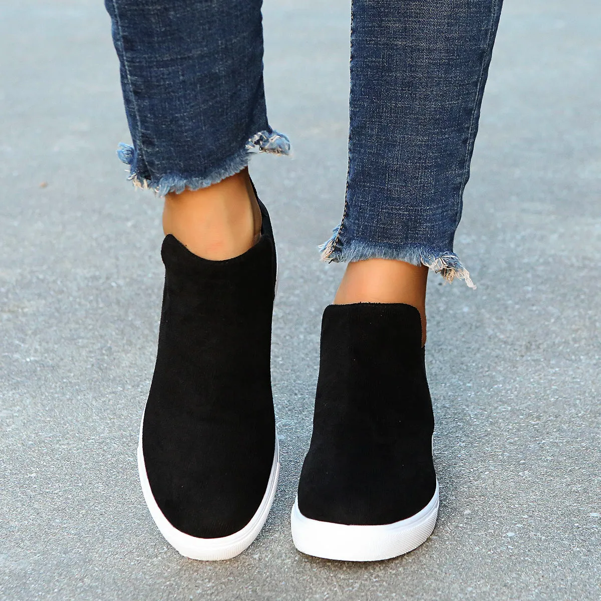 Women Wedge Flat Slip On Casual Walking Stealth Height Increase Shoes