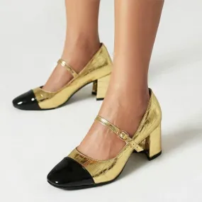 Women's Color-Block Mary Jane Chunky Heel Vintage Single Shoes 56517995C