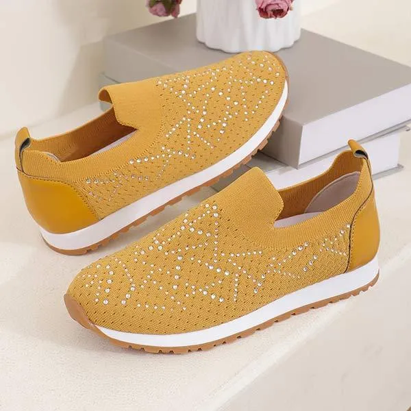 Women's Slip-On Knit Sneakers with Rhinestones 09158752C