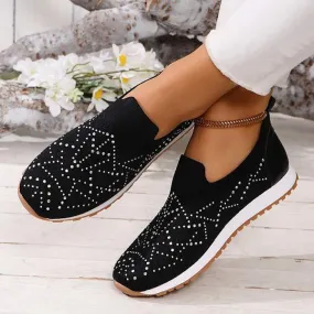 Women's Slip-On Knit Sneakers with Rhinestones 09158752C