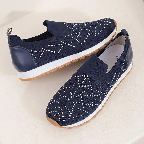 Women's Slip-On Knit Sneakers with Rhinestones 09158752C