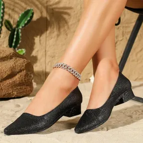 Women's Stylish Low-heeled Shoes with Sparkling Sparkles 01566483S